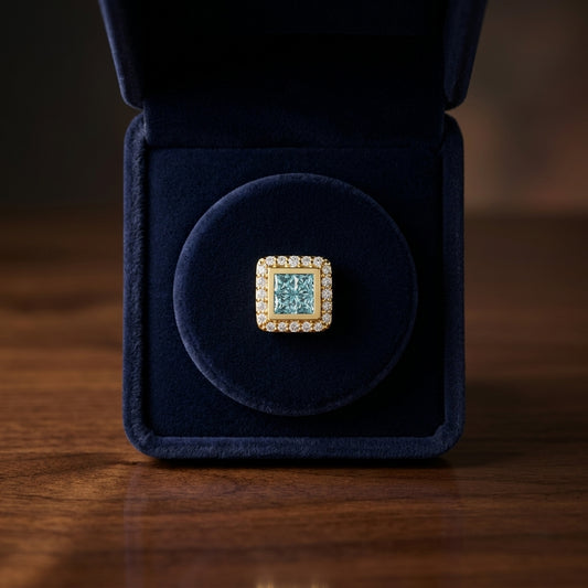 Blue Topaz And Diamond Invisible Set Cube Earrings In 14k Yellow Gold — gift presentation