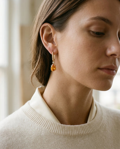 Pear Shape Citrine With Diamond Accent In 14k Yellow Gold — editorial close-up