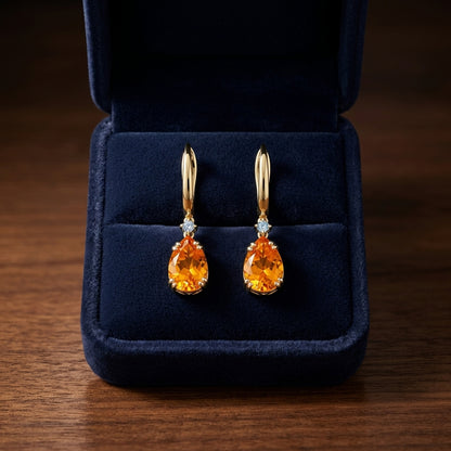 Pear Shape Citrine With Diamond Accent In 14k Yellow Gold — gift presentation