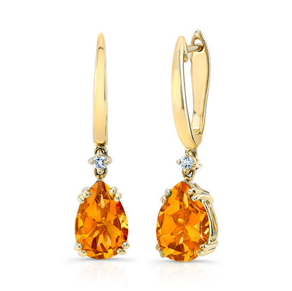 Pear Shape Citrine With Diamond Accent In 14k Yellow Gold