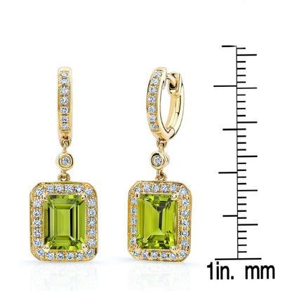 Peridot & Diamond In 14k White Gold Earring