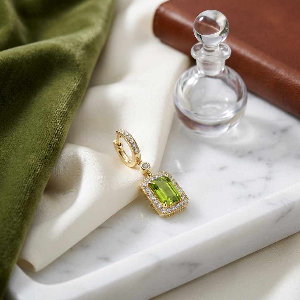 Peridot And Diamond Earrings In 14k White Gold — atelier still life