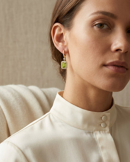 Peridot & Diamond In 14k White Gold Earring — editorial close-up