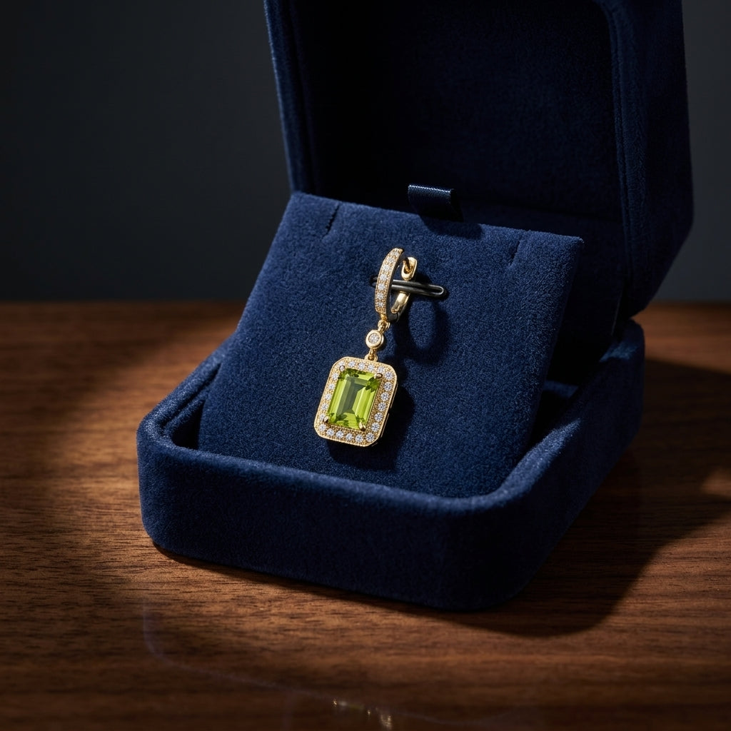 Peridot & Diamond In 14k White Gold Earring — gift presentation