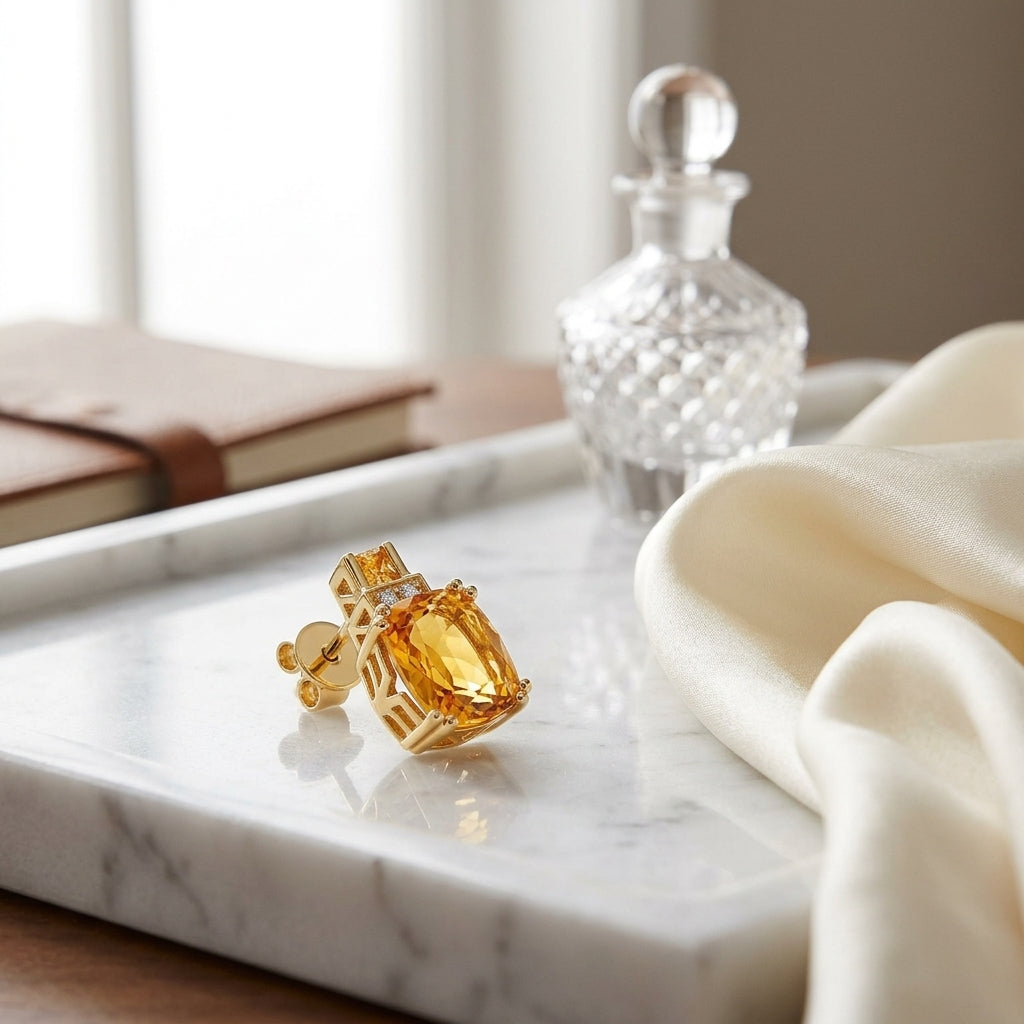 Citrine And Diamond Earrings In 14k Yellow Gold — atelier still life