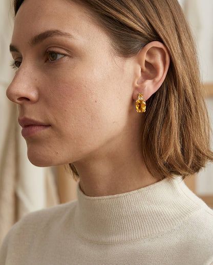 Citrine And Diamond Earrings In 14k Yellow Gold — editorial close-up