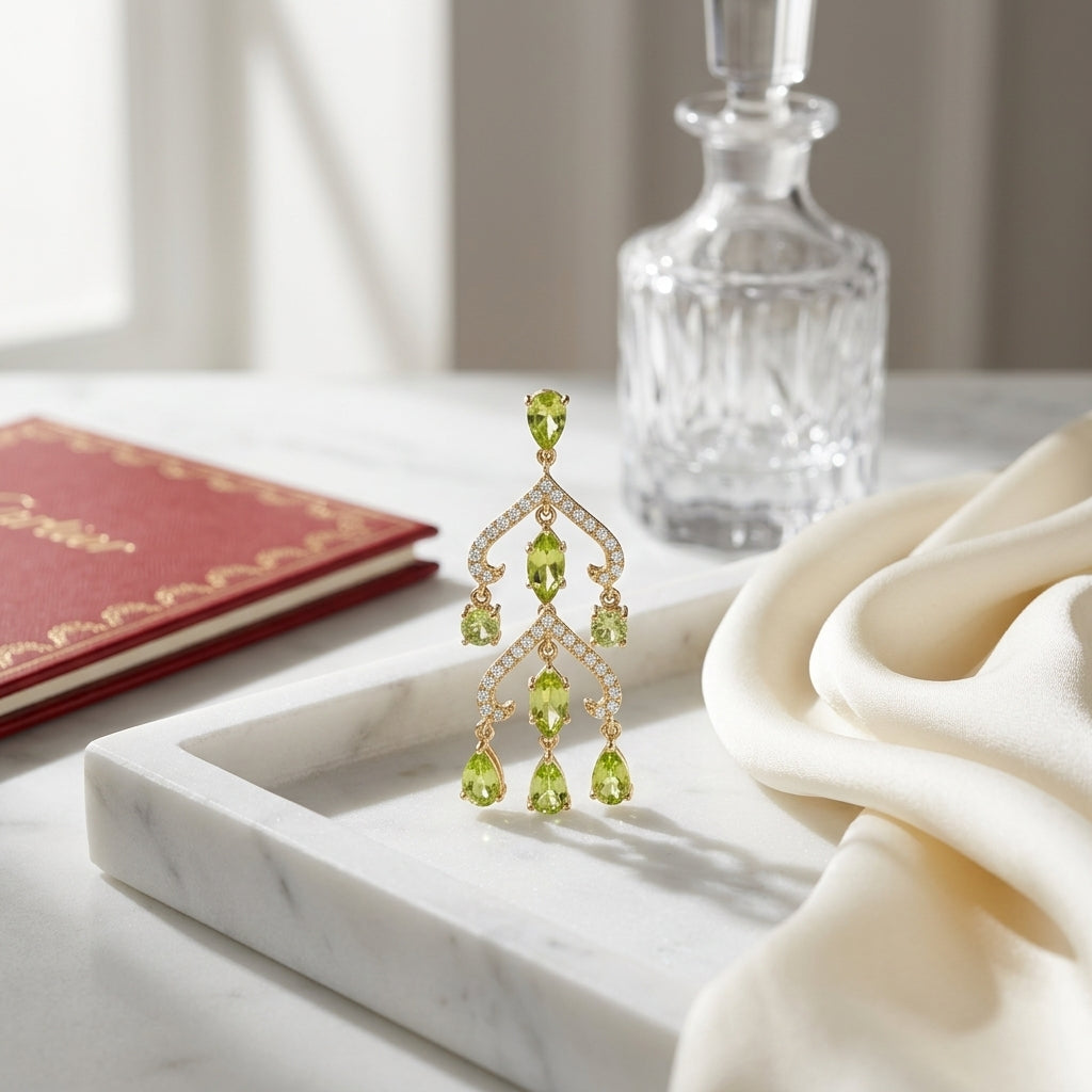 14k Yellow Gold Peridot 1/3ct Tdw Diamond Chandelier Earrings (h-i, Vs1-vs2) — atelier still life