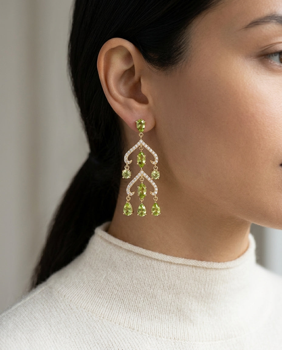 14k Yellow Gold Peridot 1/3ct Tdw Diamond Chandelier Earrings (h-i, Vs1-vs2) — editorial close-up