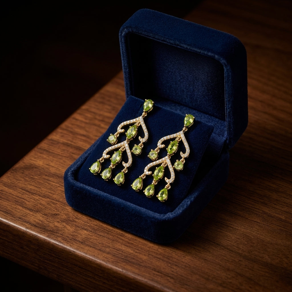 14k Yellow Gold Peridot 1/3ct Tdw Diamond Chandelier Earrings (h-i, Vs1-vs2) — gift presentation