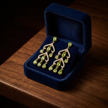 14k Yellow Gold Peridot 1/3ct Tdw Diamond Chandelier Earrings (h-i, Vs1-vs2) — gift presentation