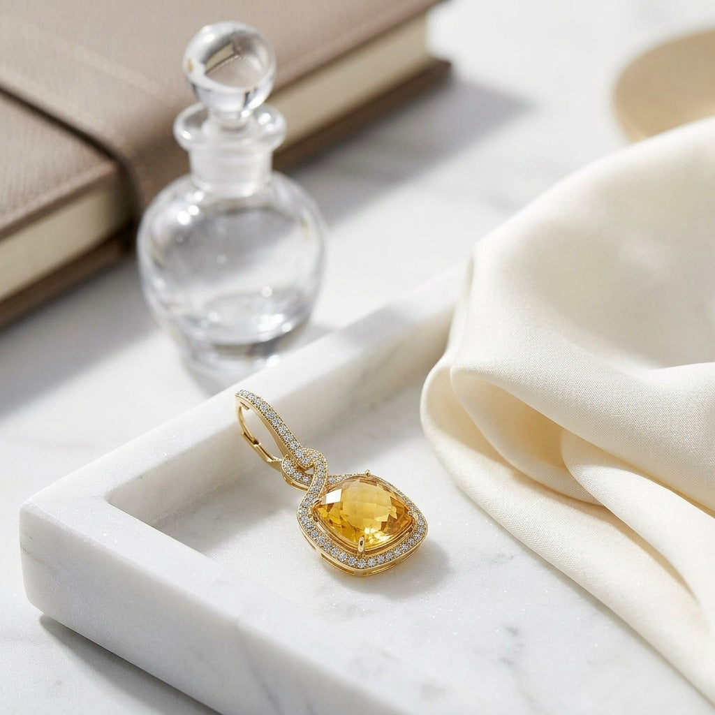 Citrine Cabachon Cushion And Diamond Earrings In 14k Yellow Gold ( 5/8 Ct. Tw.) — atelier still life
