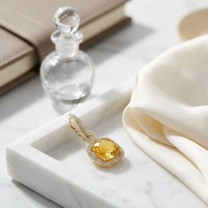 Citrine Cabachon Cushion And Diamond Earrings In 14k Yellow Gold ( 5/8 Ct. Tw.) — atelier still life