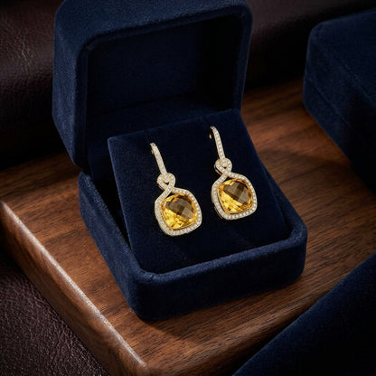 Citrine Cabachon Cushion And Diamond Earrings In 14k Yellow Gold ( 5/8 Ct. Tw.) — gift presentation