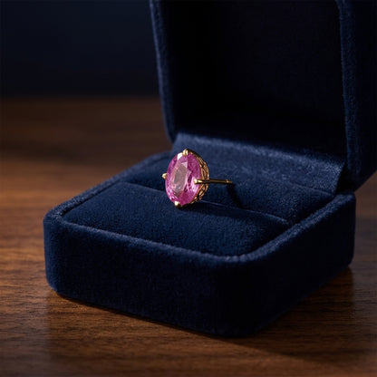 Pink Sapphire Stud Earings In 14k Yellow Gold (7x5mm) — gift presentation