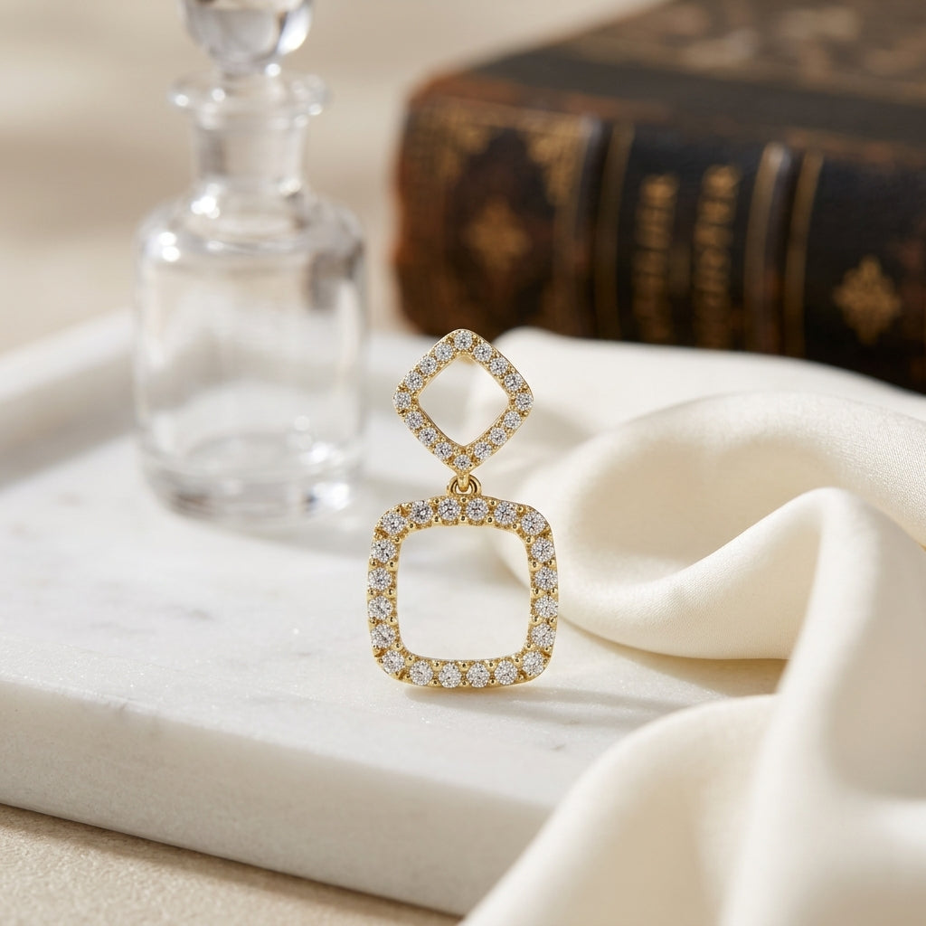 Diamond Geometric Dangle Earrings In 14k Yellow Gold — atelier still life