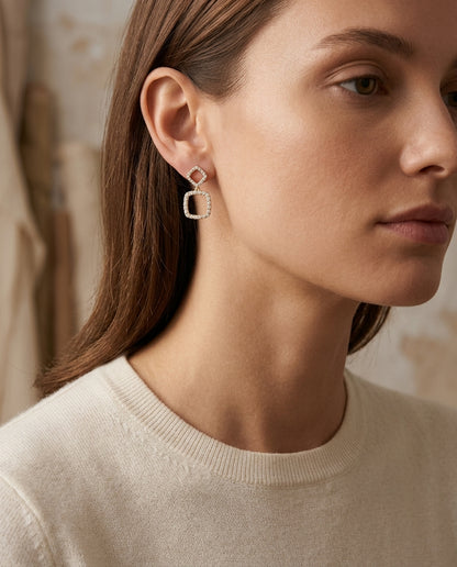 Diamond Geometric Dangle Earrings In 14k Yellow Gold — editorial close-up