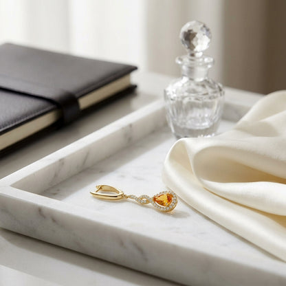 Citrine And Diamond Pave Earrings In 14k White Gold (1/5 Ct.tw.) — atelier still life