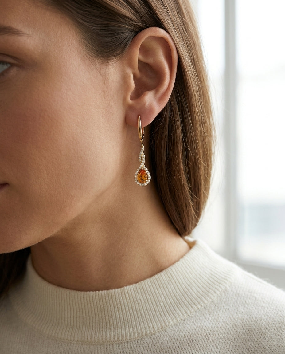 Citrine And Diamond Pave Earrings In 14k White Gold (1/5 Ct.tw.) — editorial close-up