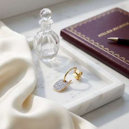 Petite Diamond Pave Dog Tag Earrings In 14k Yellow Gold (1/3 Ct.tw.) — atelier still life