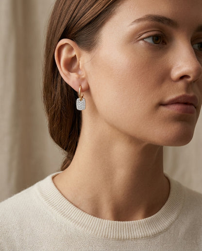 Petite Diamond Pave Dog Tag Earrings In 14k Yellow Gold (1/3 Ct.tw.) — editorial close-up