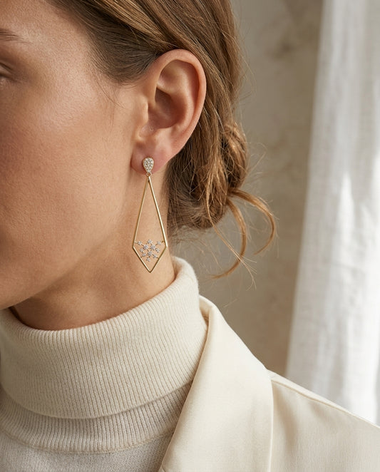 Diamond Pave Elongated Diamond Shaped Earrings In 14k Yellow Gold (3/8 Ct.tw.) — editorial close-up