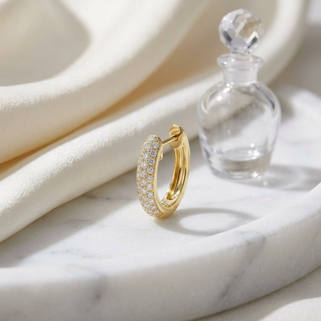 Micro Pave Diamond Huggie Earrings In 14k Yellow Gold 1/3ctw — atelier still life