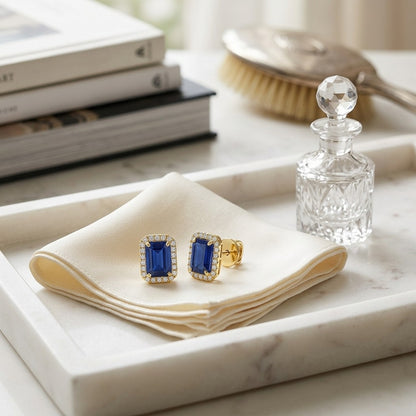 Sapphire and Diamond Octagon Halo Earring in 14k Yellow Gold 0.22ctw — marble silk