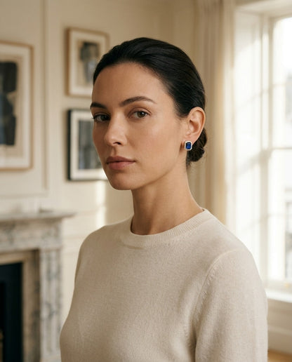 Sapphire and Diamond Octagon Halo Earring in 14k Yellow Gold 0.22ctw — portrait full