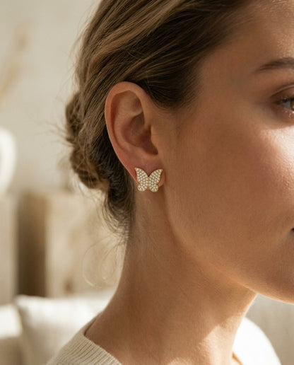 Diamond Butterfly Earrings in 14k Yellow Gold 1/3ctw — portrait close