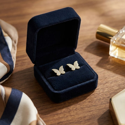 Diamond Butterfly Earrings in 14k Yellow Gold 1/3ctw — velvet box