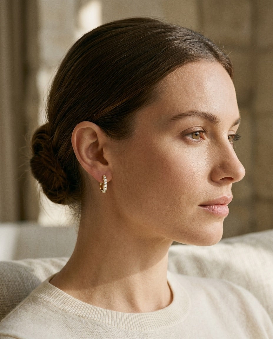Diamond 3/4ctw Hoop Earring Set in 14k Yellow Gold — portrait close