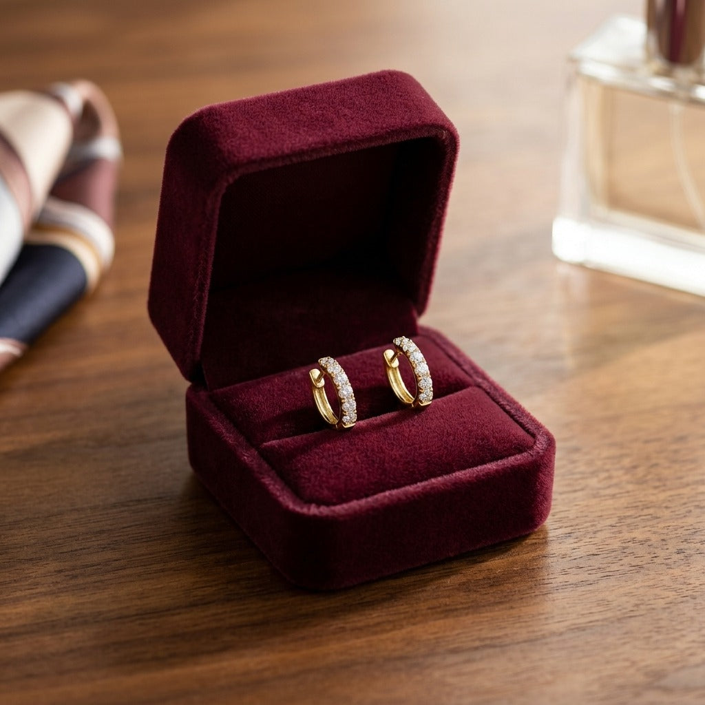 Diamond 3/4ctw Hoop Earring Set in 14k Yellow Gold — velvet box