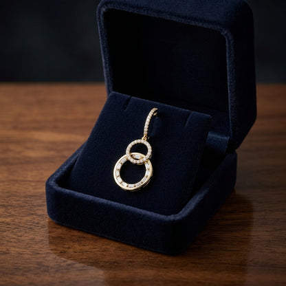 Diamond Baguette & Round Interlocking Circles Dangle Earrings 9/10ctw in 14K Yellow Gold - presentation