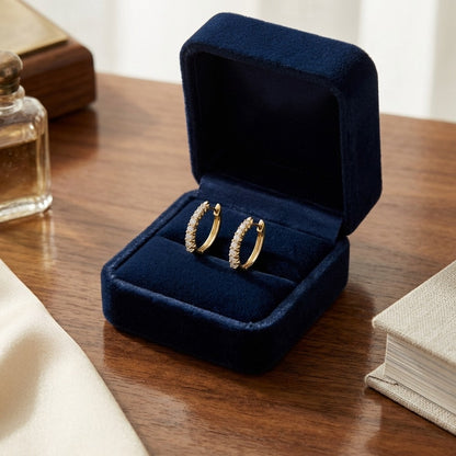 Diamond Oval Hoop Huggie Earrings in 14k Yellow Gold 1/4ctw — velvet box