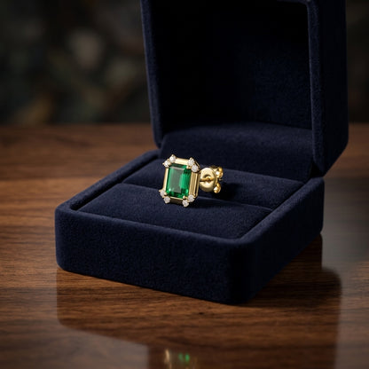 Created Emerald & Diamond Corner Earrings 1/4ctw in 14K Yellow Gold - presentation