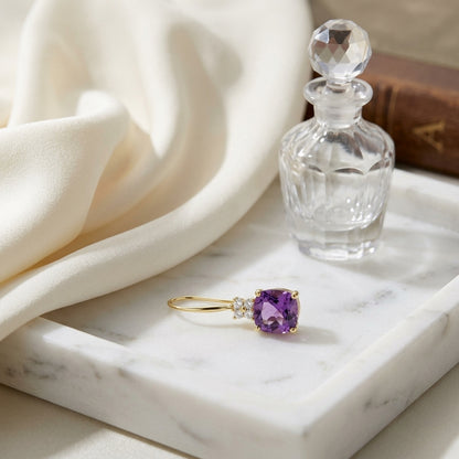 Cushion Amethyst and Diamond Leverback Earrings in 14k Yellow Gold 1/6ctw — atelier still life