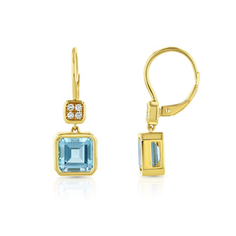 Swiss Blue Topaz Bezel Earrings in 14k Yellow Gold 0.08ctw