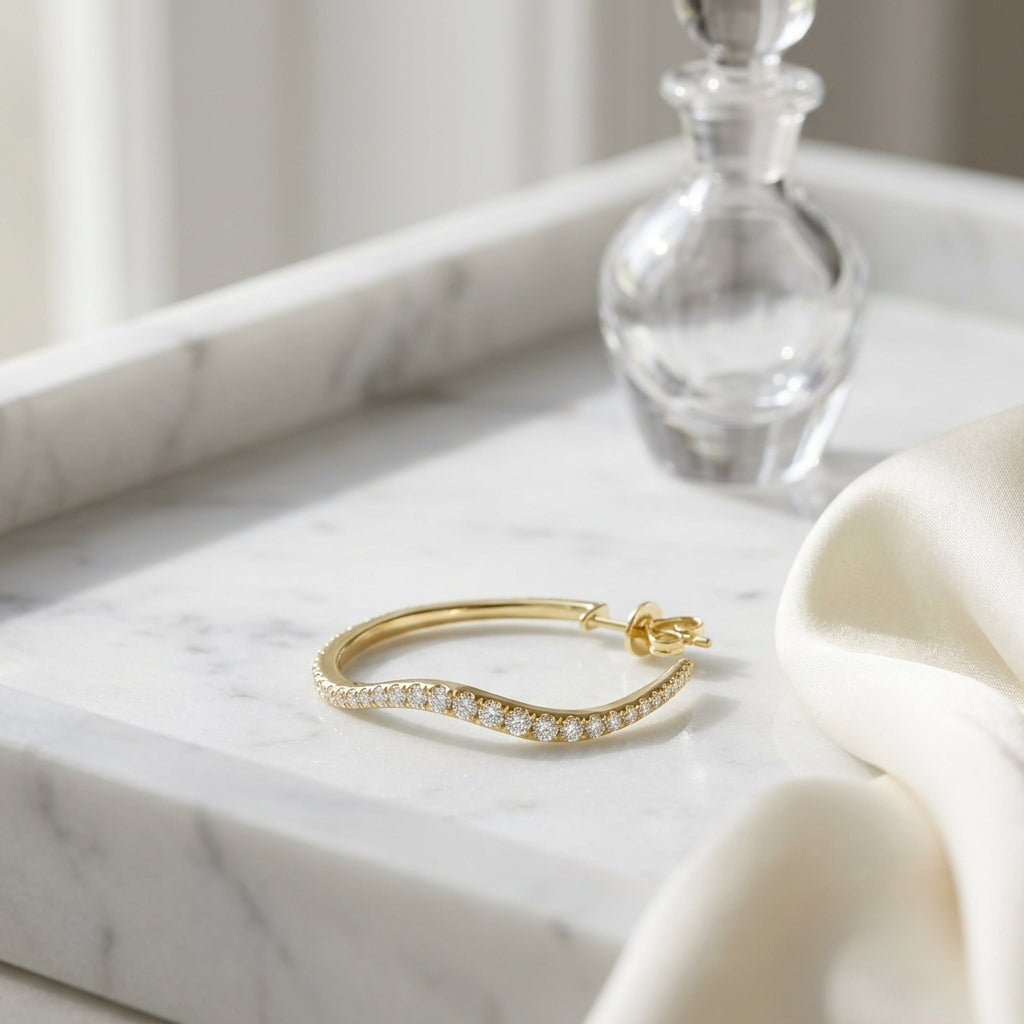 Diamond Wave Hoop Earrings in 14k Yellow Gold 1/2ctw — atelier still life