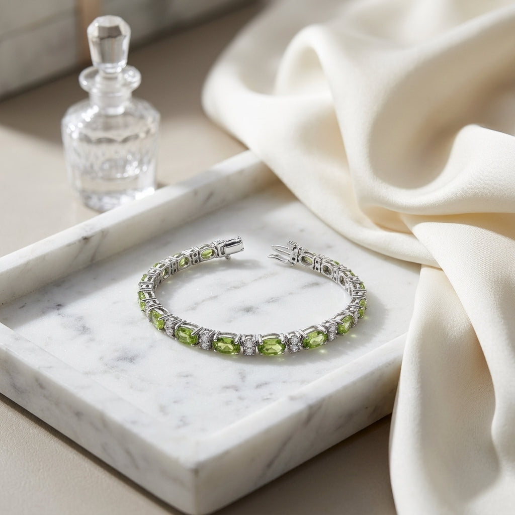 Peridot And Diamond Bracelet In 14k Yellow Gold — atelier still life