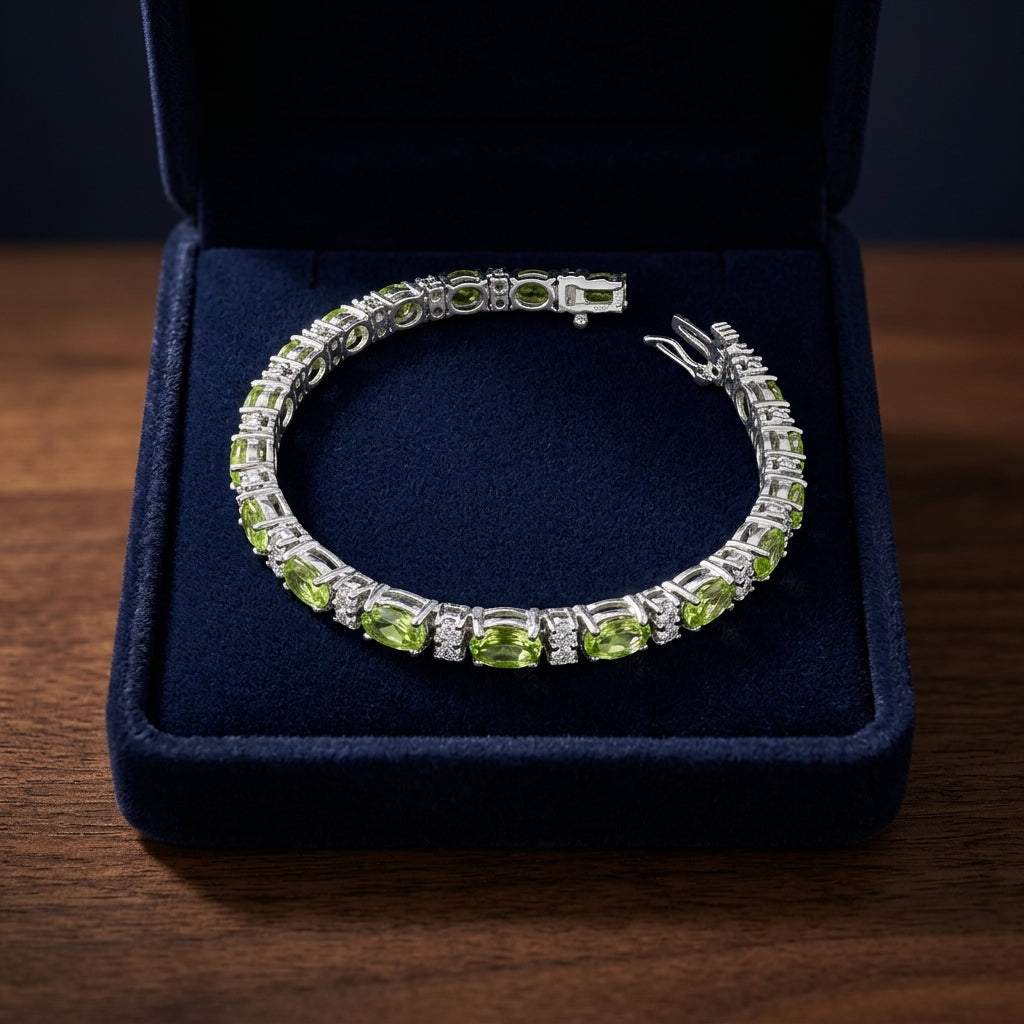 Peridot And Diamond Bracelet In 14k Yellow Gold — gift presentation
