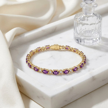 Amethyst And Diamond Oval Bracelet With Round Bezel Links In 14k Yellow Gold (5x3mm) — atelier still life