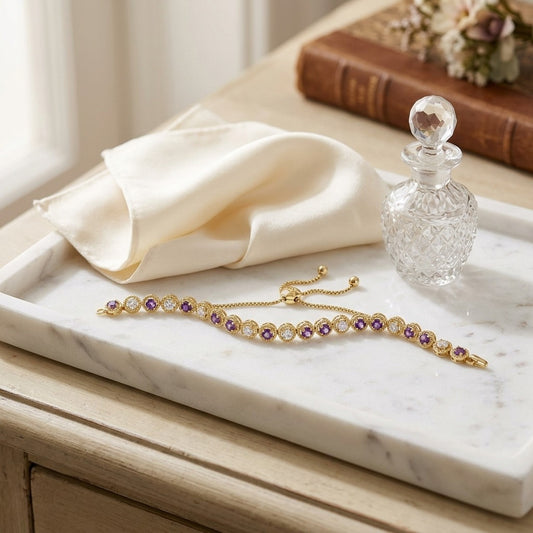 Alternating Amethyst and Diamond Bolo Bracelet in 14k Yellow Gold 1.0ctw — marble silk