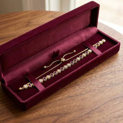 Alternating Amethyst and Diamond Bolo Bracelet in 14k Yellow Gold 1.0ctw — velvet box