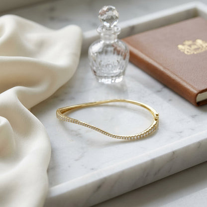 Diamond Wave Bangle Bracelet in 14k Yellow Gold 4/5ctw — atelier still life