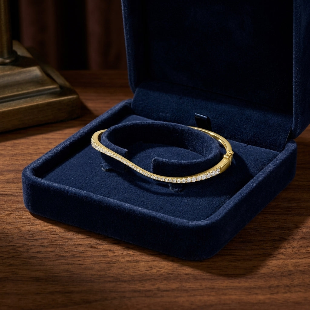 Diamond Wave Bangle Bracelet in 14k Yellow Gold 4/5ctw — gift presentation