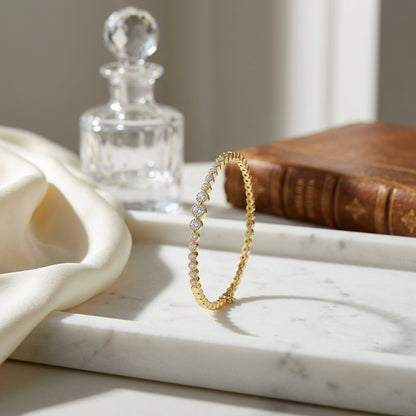Diamond Graduated Beaded Bangle Bracelet in 14k Yellow Gold 1/4ctw — atelier still life