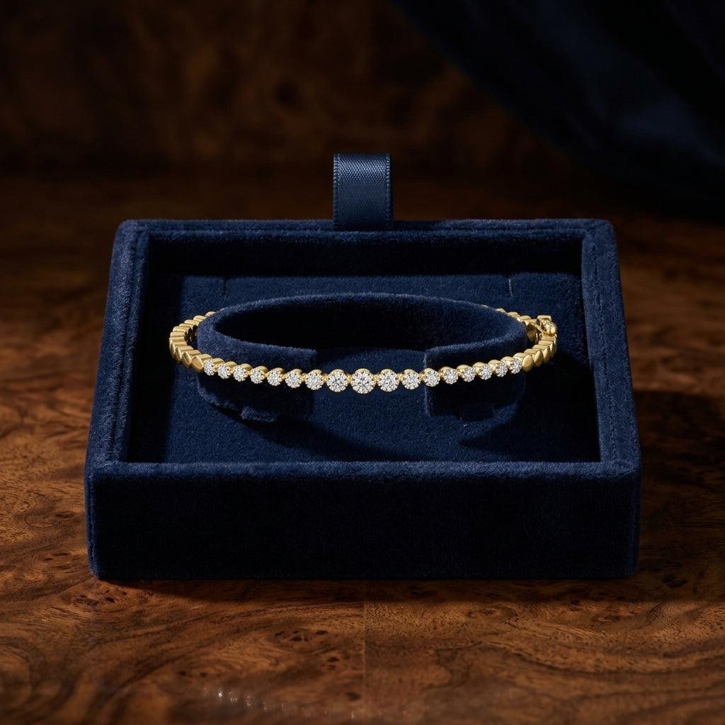 Diamond Graduated Beaded Bangle Bracelet in 14k Yellow Gold 1/4ctw — gift presentation