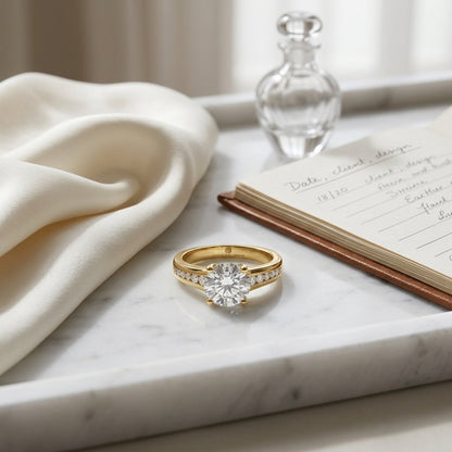 1 1/6 Carat Round Diamond Channel Engagement Ring In 14k Yellow Gold, Igi-certified — atelier still life