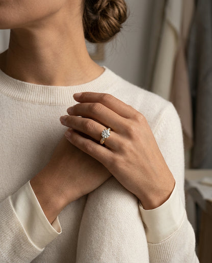 1 1/6 Carat Round Diamond Channel Engagement Ring In 14k Yellow Gold, Igi-certified — editorial close-up
