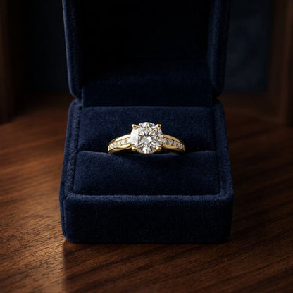 1 1/6 Carat Round Diamond Channel Engagement Ring In 14k Yellow Gold, Igi-certified — gift presentation